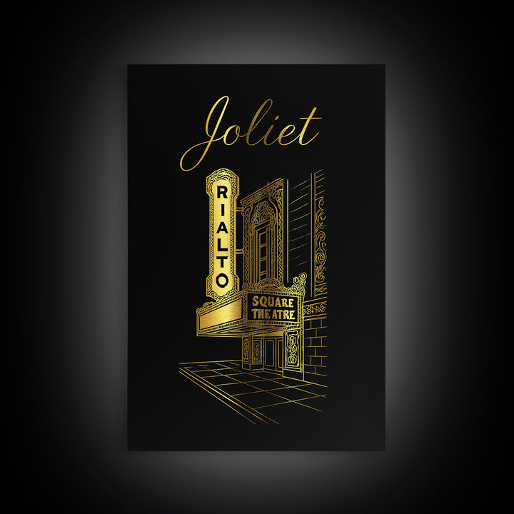 Joliet Illinois Travel Poster, Canvas Print, Gold Outline Poster Art, Joliet City Art, Wall Art, Travel Wall Art, Modern Wall Decor