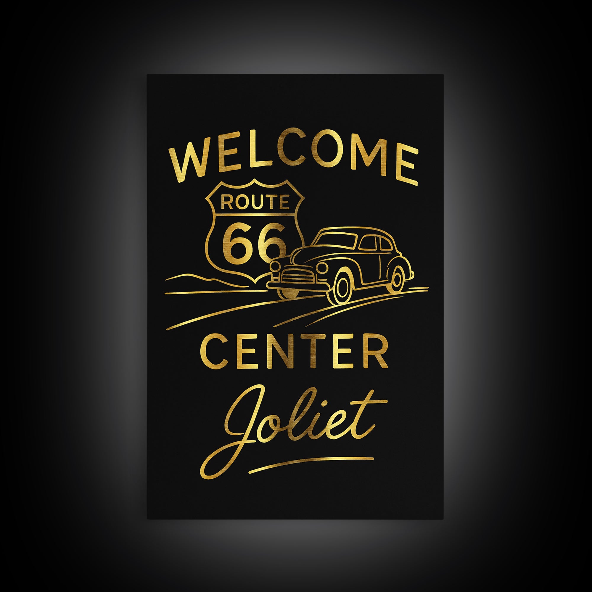 Joliet Travel Poster, Framed Canvas Print, Minimalist Gold Line Art, Joliet Art Print, Vintage City Art, Vintage Travel Art, City Poster
