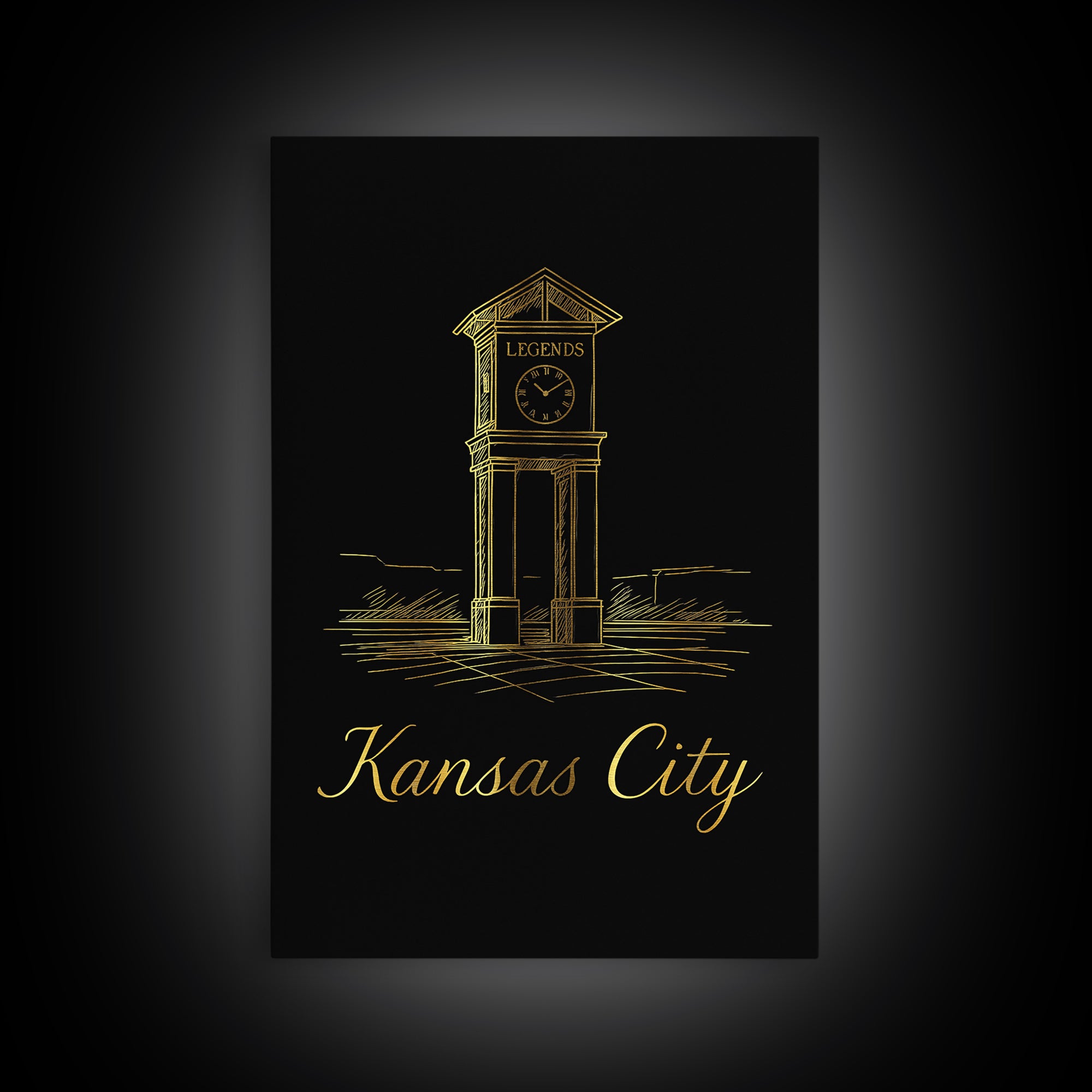 Kansas City Missouri Travel Poster, Canvas Print, Gold Outline Poster Art, Kansas City City Art, Art Print, Vintage City Poster, Wall Art