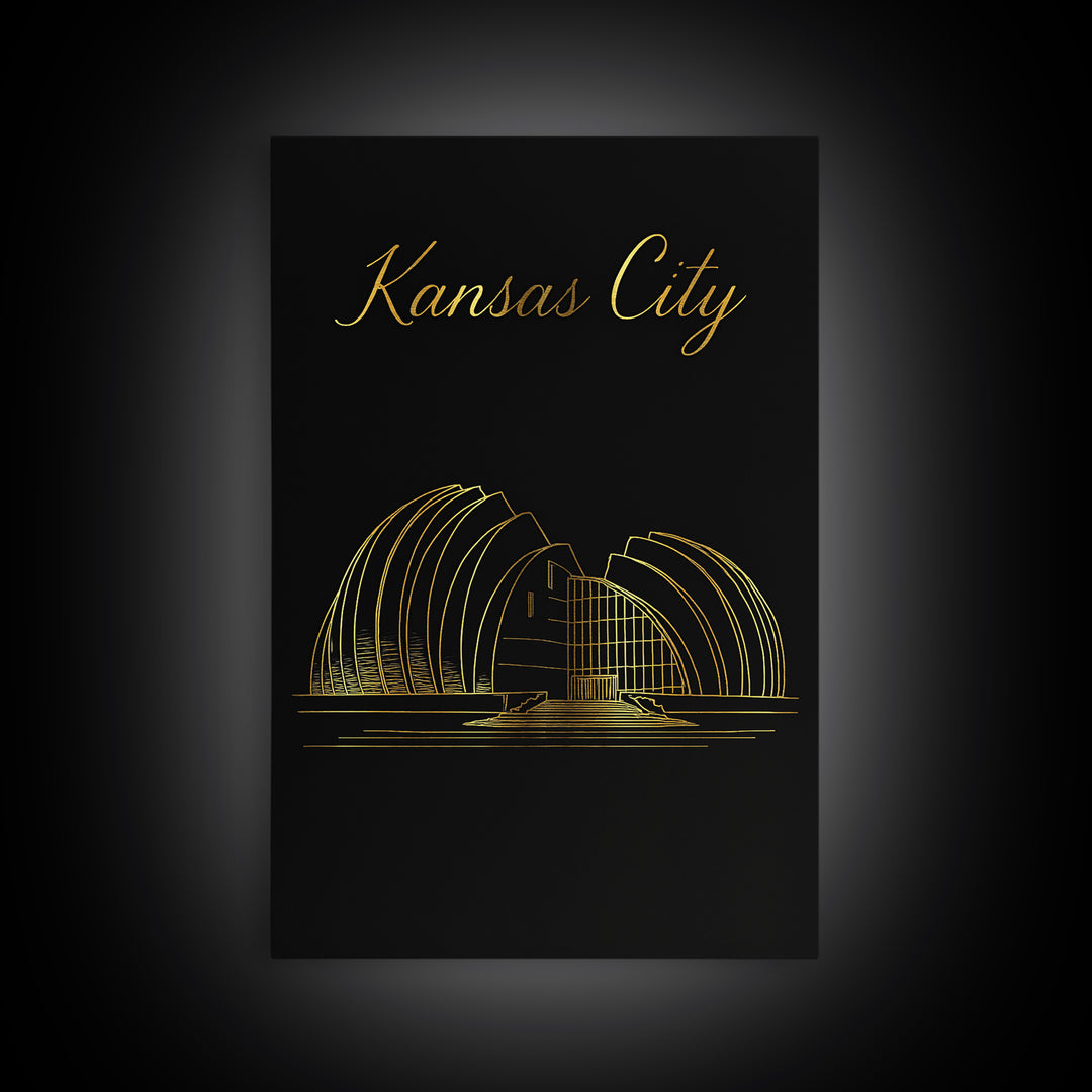 Kansas City Travel Poster, Framed Canvas Print, Dark Minimalist Wall Art, Kansas City Art Print, Travel Art Print, Modern Wall Decor