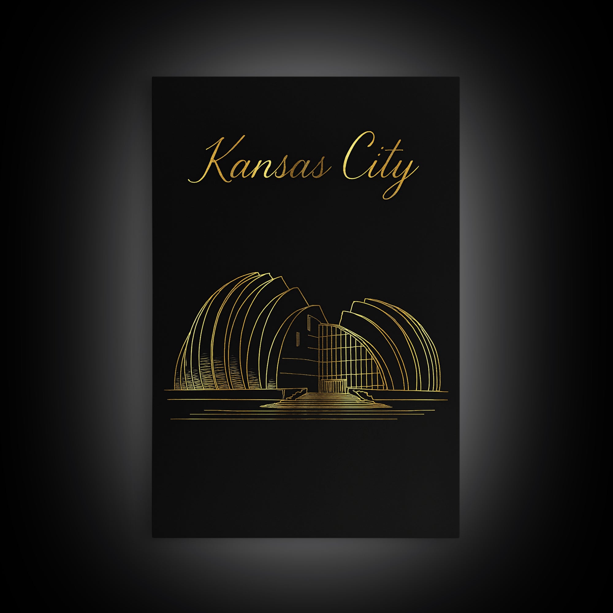 Kansas City Travel Poster, Framed Canvas Print, Dark Minimalist Wall Art, Kansas City Art Print, Travel Art Print, Modern Wall Decor