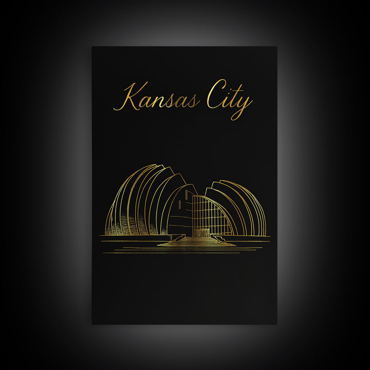 Kansas City Travel Poster, Framed Canvas Print, Dark Minimalist Wall Art, Kansas City Art Print, Travel Art Print, Modern Wall Decor
