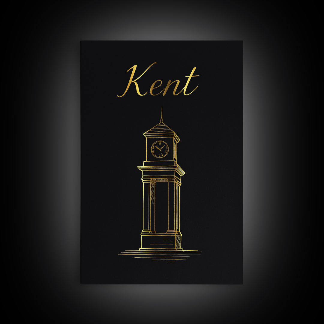 Kent Travel Poster, Framed Canvas Print, Dark Minimalist Wall Art, Kent Wall Art, Watercolor City Skyline, Mid Century Wall Art, Art Print