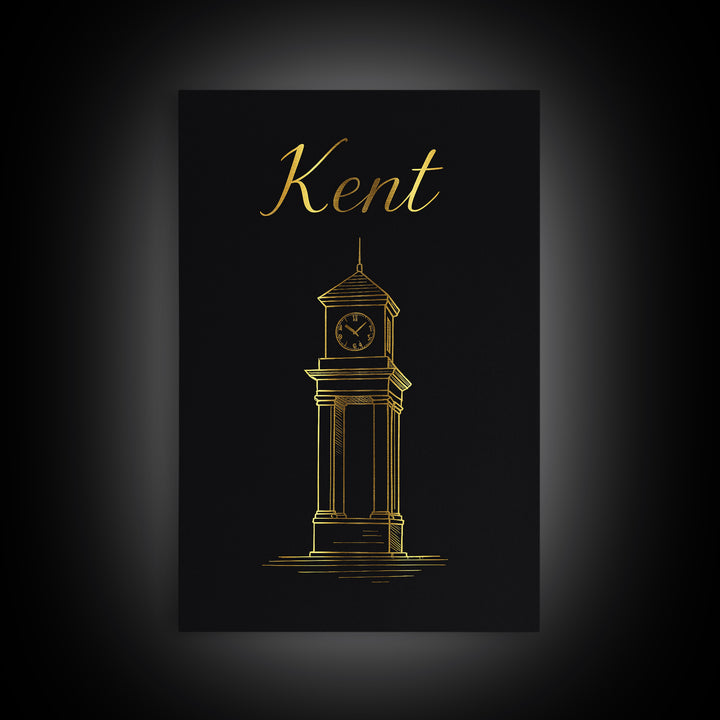 Kent Travel Poster, Framed Canvas Print, Dark Minimalist Wall Art, Kent Wall Art, Watercolor City Skyline, Mid Century Wall Art, Art Print