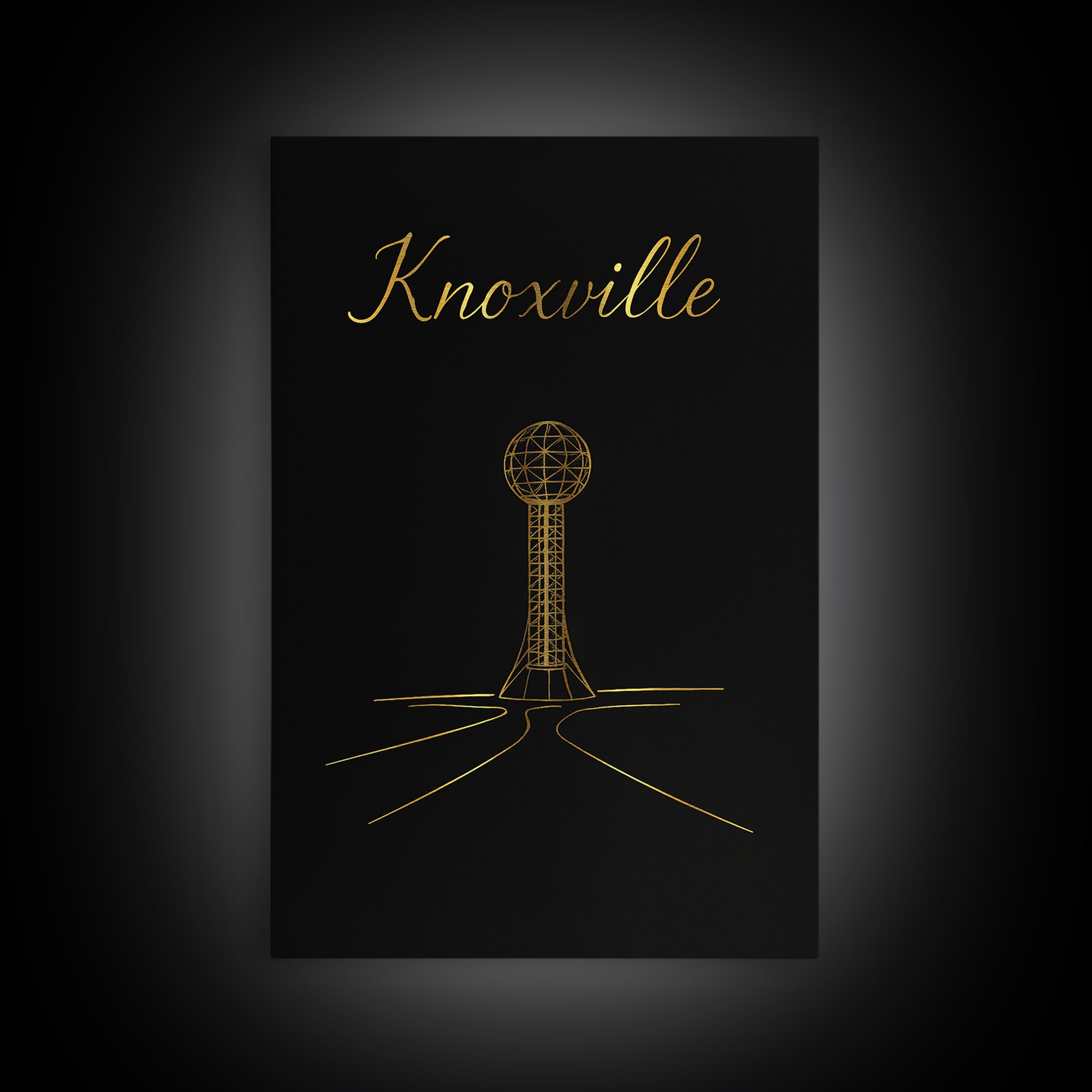 Knoxville Tennessee Travel Poster, Canvas Print, Gold Outline Poster Art, Knoxville City Art, Travel Art, Travel Art Print, Skyline Art