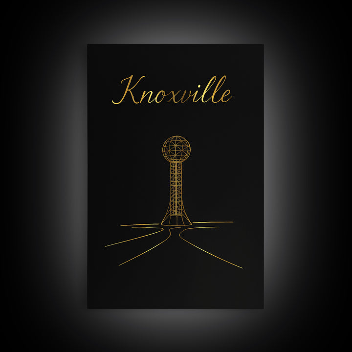 Knoxville Tennessee Travel Poster, Canvas Print, Gold Outline Poster Art, Knoxville City Art, Travel Art, Travel Art Print, Skyline Art
