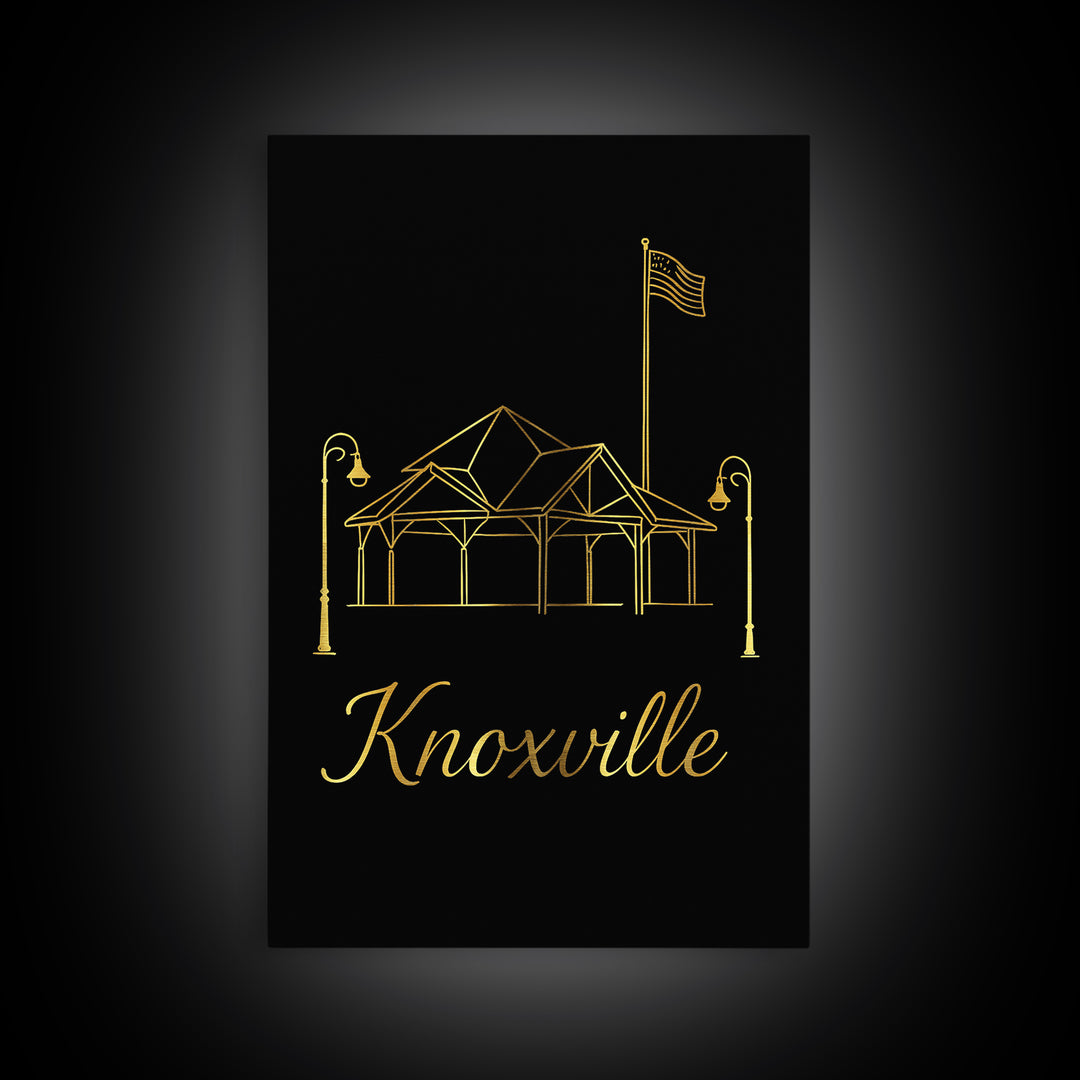 Knoxville Travel Poster, Canvas Print, Dark Minimalist Wall Art, Knoxville City Art, Retro Travel Print, City Art Print, City Illustration