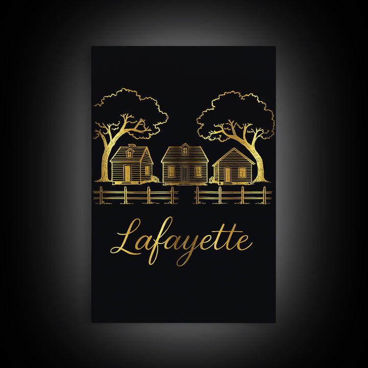 Lafayette Louisiana Travel Poster, Canvas Print, Dark Minimalist Wall Art, Lafayette Poster Print, Home Office Decor, Retro Travel Print