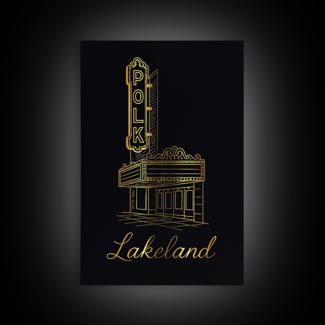 Lakeland Travel Poster, Framed Canvas Print, Dark Minimalist Wall Art, Lakeland City Art, Travel Art Print, Gift For Travelers