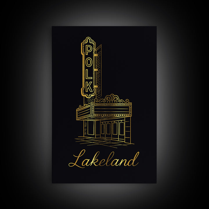 Lakeland Travel Poster, Framed Canvas Print, Dark Minimalist Wall Art, Lakeland City Art, Travel Art Print, Gift For Travelers