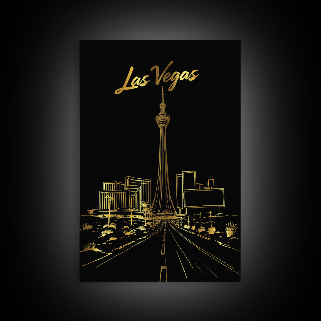 Las Vegas Nevada Travel Poster, Canvas Print, Minimalist Gold Line Art, Las Vegas Wall Art, Art Print, Wanderlust Decor, Travel Poster Set