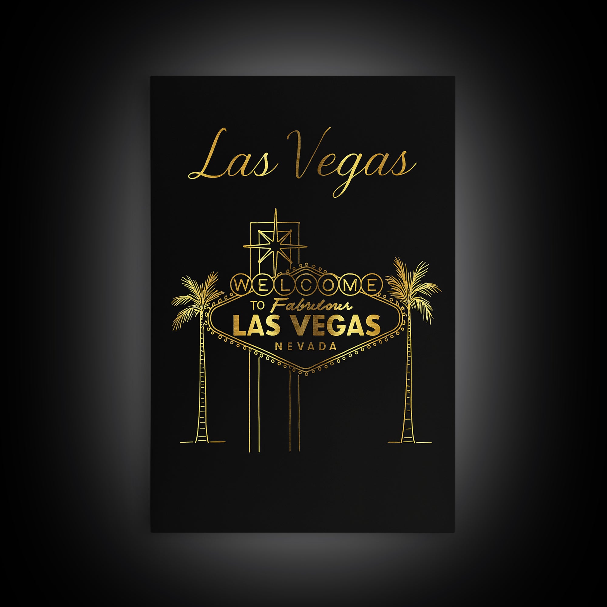 Las Vegas Travel Poster, Framed Canvas Print, Gold Outline Poster Art, Las Vegas Travel Art, City Art Print, Watercolor Skyline