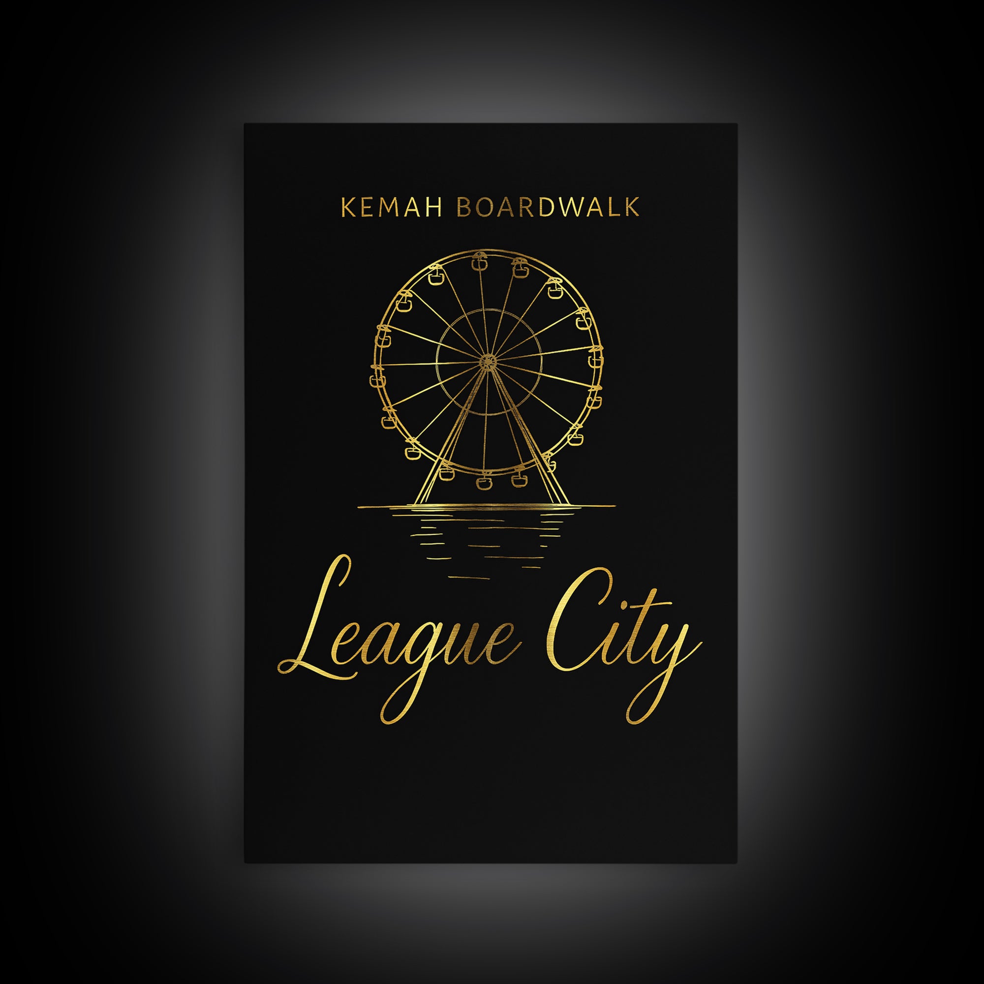 League City Texas Travel Poster, Canvas Print, Gold Outline Poster Art, League City Wall Art, Travel Poster Set, Vintage City Art