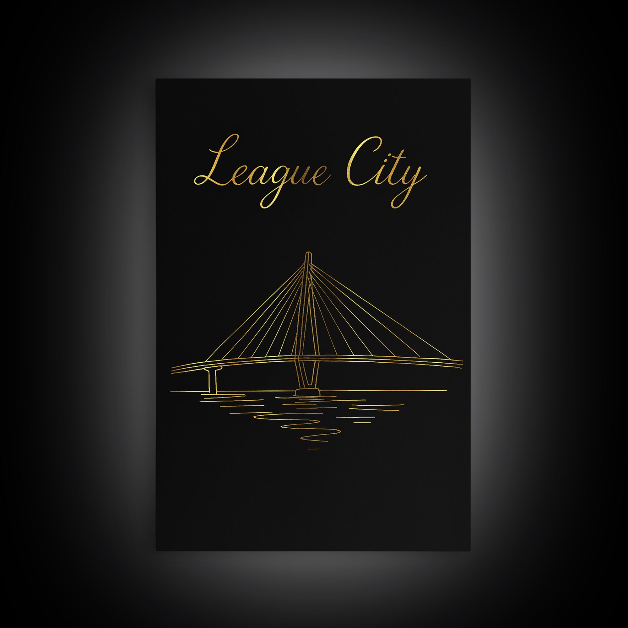 League City Travel Poster, Framed Canvas Print, Gold Outline Poster Art, League City Poster Print, City Art Print, Gift For Travelers