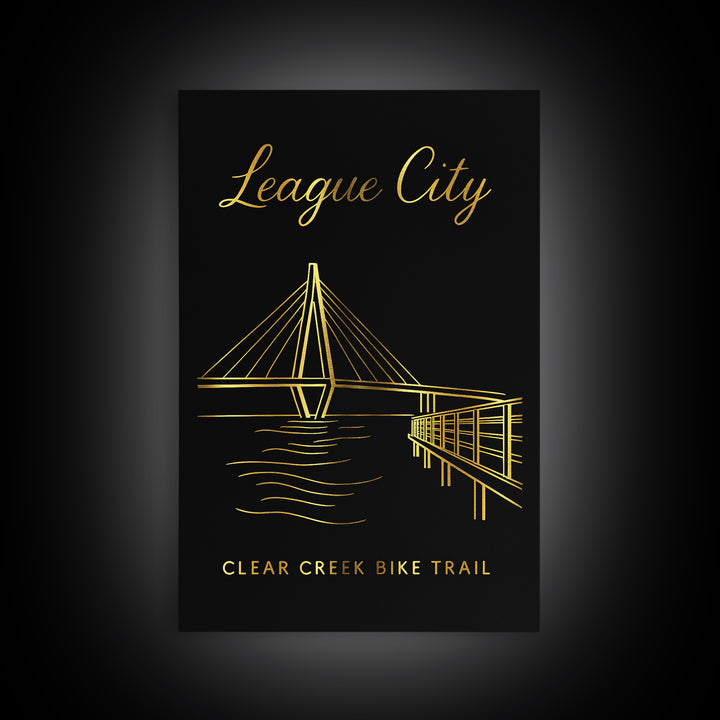League City Travel Poster, Canvas Print, Dark Minimalist Wall Art, League City Wall Art, Travel Art Print, Gift For Travelers, Design 4