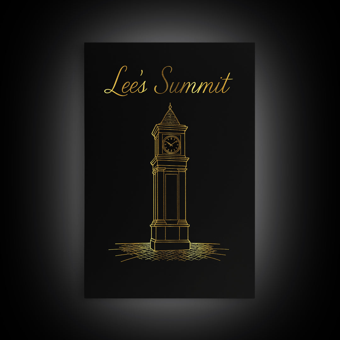 Lees Summit Missouri Travel Poster, Canvas Print, Gold Outline Poster Art, Lees Summit Art Print, Living Room Wall Art, Vintage City Art
