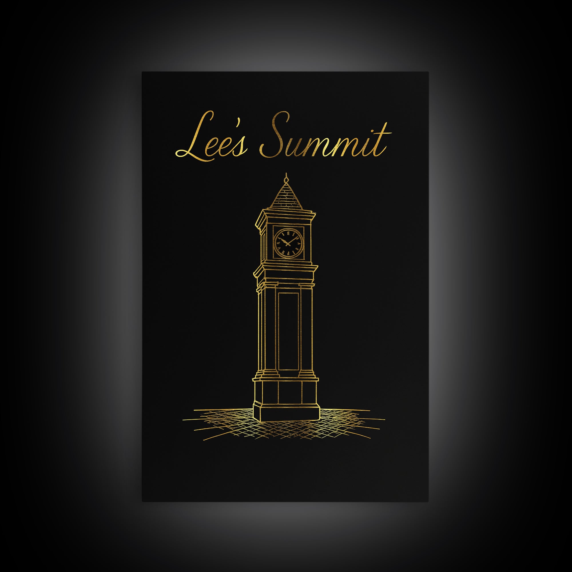 Lees Summit Missouri Travel Poster, Canvas Print, Gold Outline Poster Art, Lees Summit Art Print, Living Room Wall Art, Vintage City Art