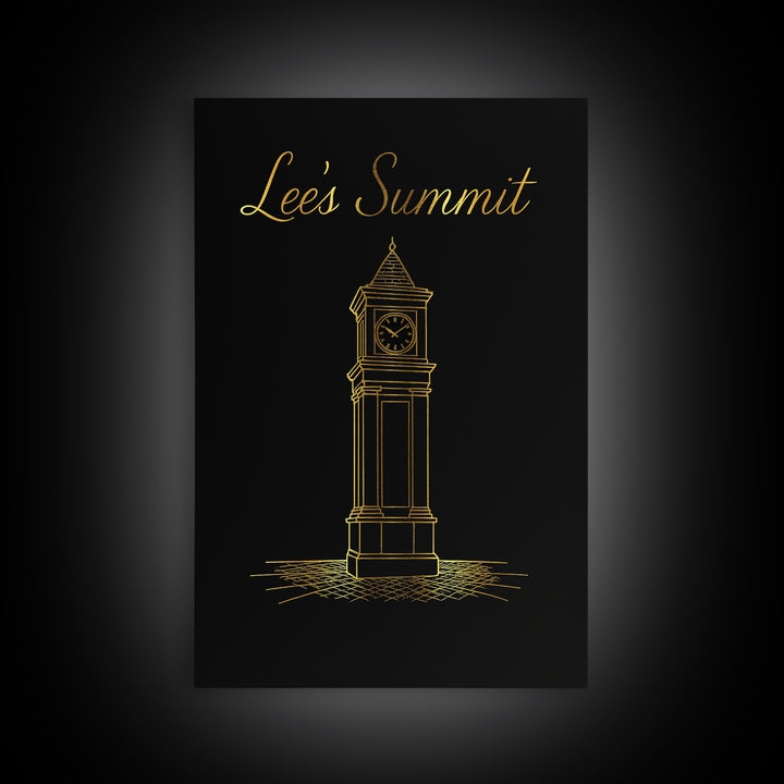 Lees Summit Missouri Travel Poster, Canvas Print, Gold Outline Poster Art, Lees Summit Art Print, Living Room Wall Art, Vintage City Art