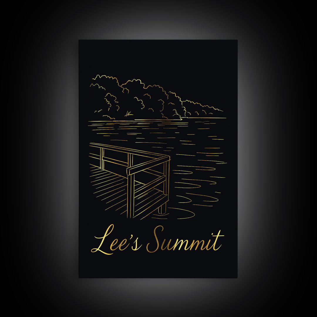 Lees Summit Travel Poster, Canvas Print, Gold Outline Poster Art, Lees Summit Art Print, Living Room Wall Art, Travel Poster Art