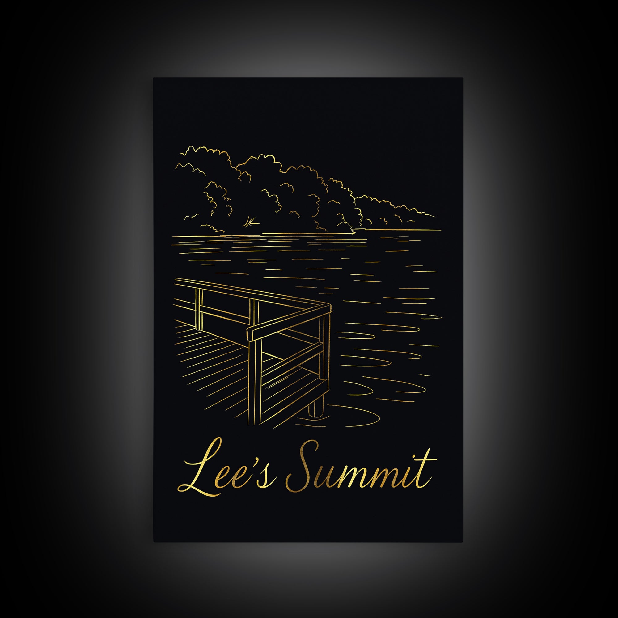 Lees Summit Travel Poster, Canvas Print, Gold Outline Poster Art, Lees Summit Art Print, Living Room Wall Art, Travel Poster Art