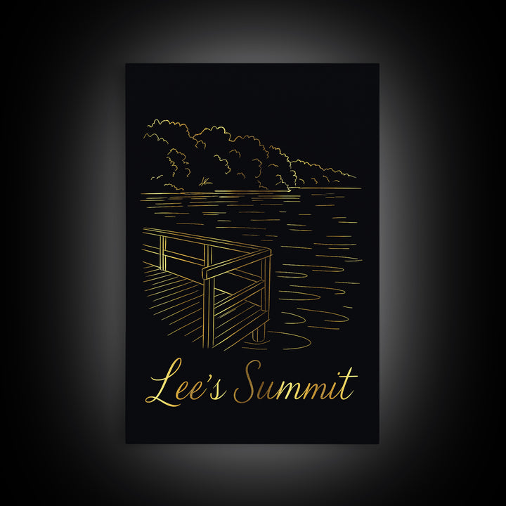 Lees Summit Travel Poster, Canvas Print, Gold Outline Poster Art, Lees Summit Art Print, Living Room Wall Art, Travel Poster Art