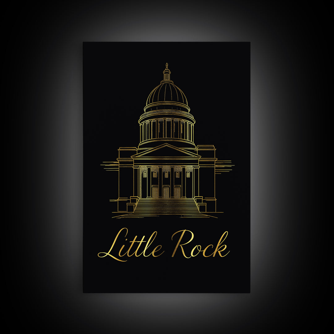 Little Rock Arkansas Travel Poster, Canvas Print, Dark Minimalist Wall Art, Little Rock City Art, Living Room Wall Art, Eclectic Wall Decor