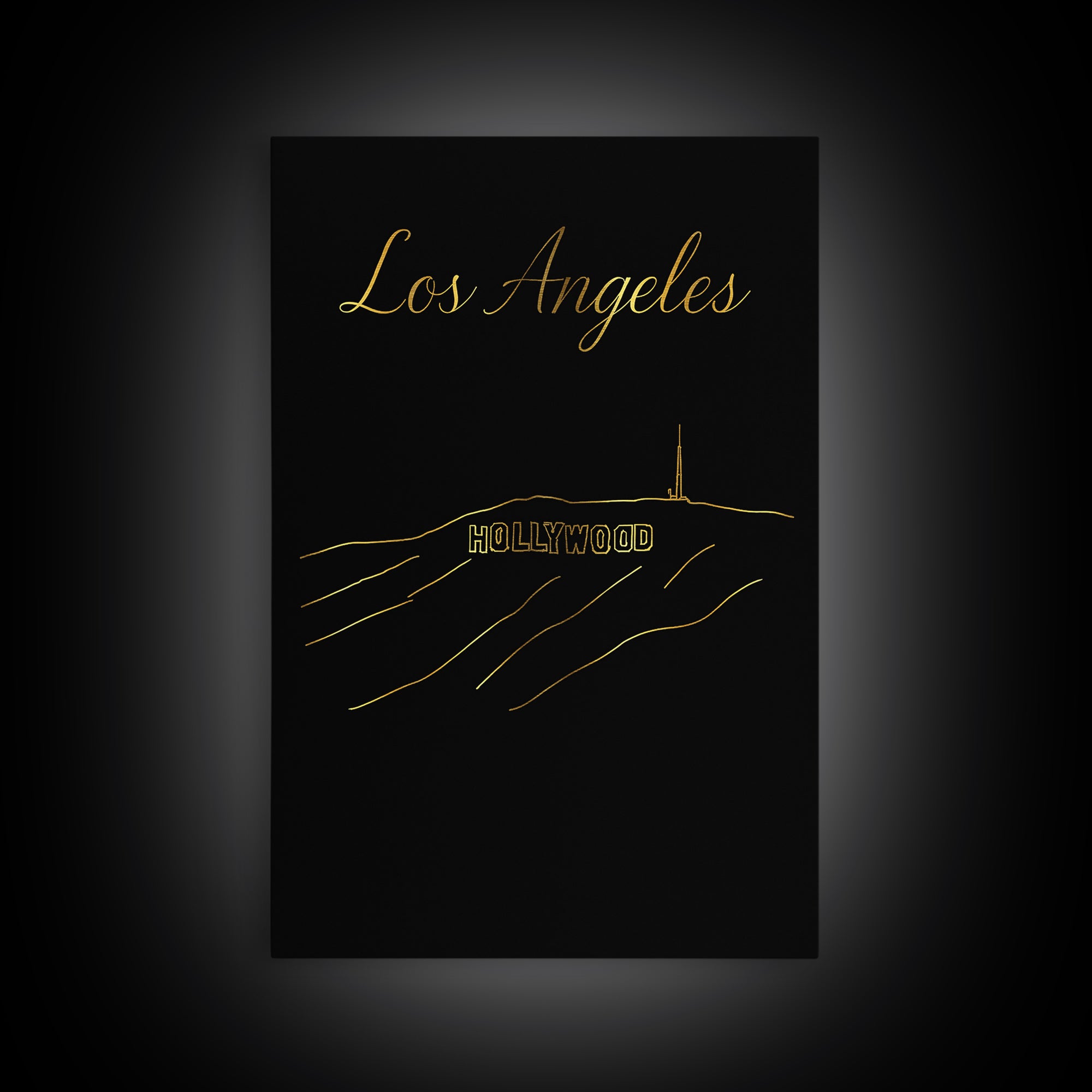 Los Angeles California Travel Poster, Canvas Print, Gold Outline Poster Art, Los Angeles Wall Art, Fine Art Print, Mid Century Wall Art