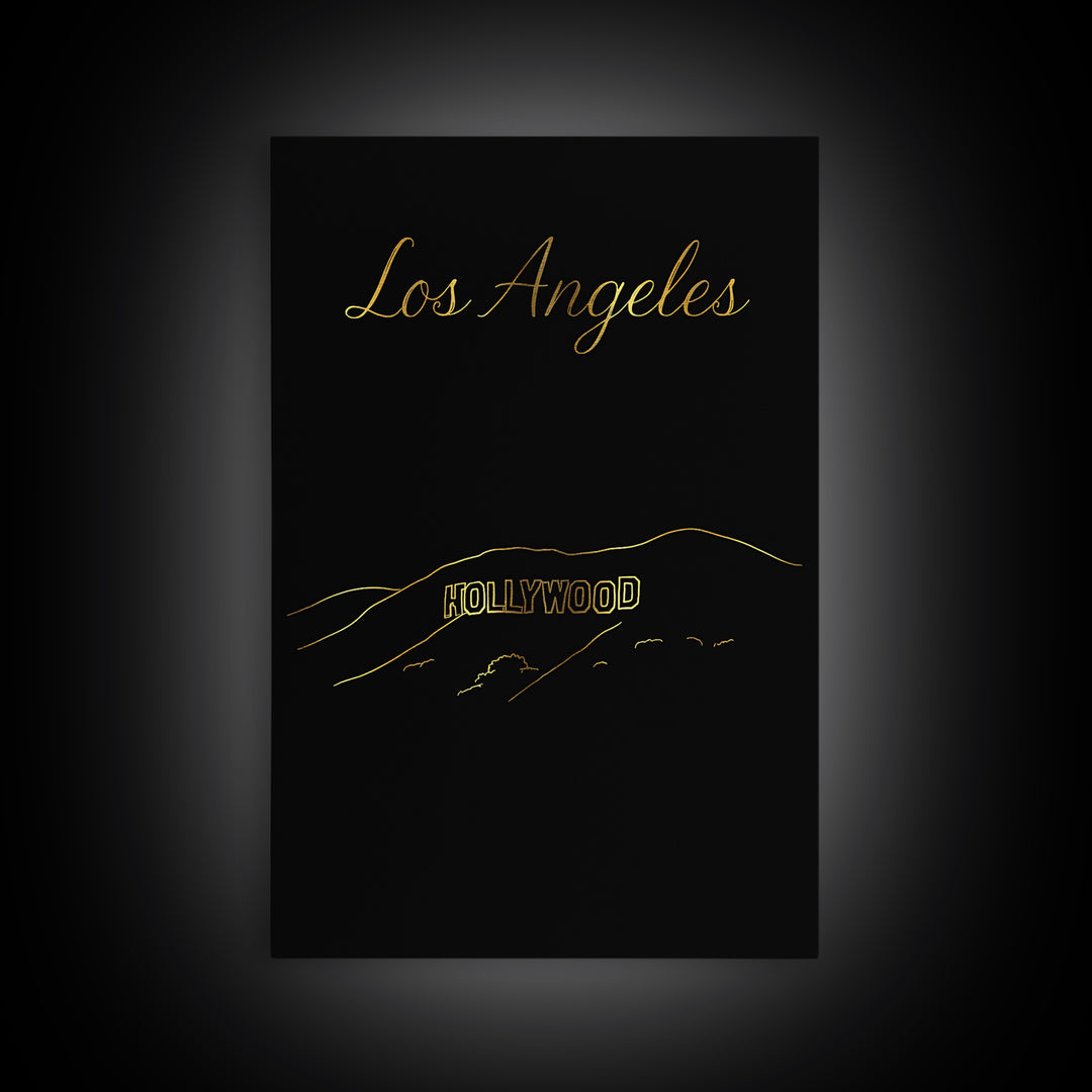 Los Angeles Travel Poster, Framed Canvas Print, Dark Minimalist Wall Art, Los Angeles Wall Art, Travel Art Print, Vintage Travel Art