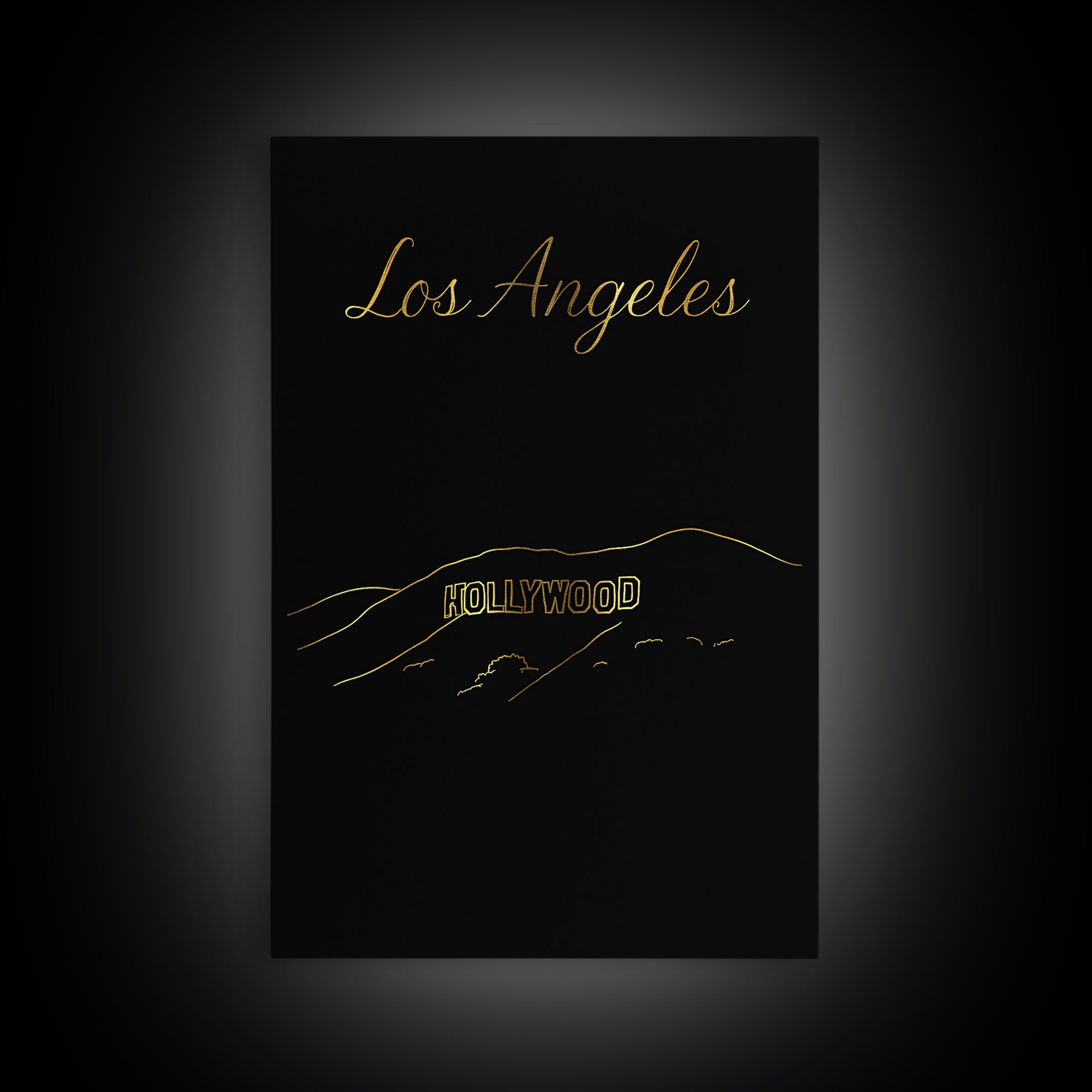 Los Angeles Travel Poster, Framed Canvas Print, Dark Minimalist Wall Art, Los Angeles Wall Art, Travel Art Print, Vintage Travel Art