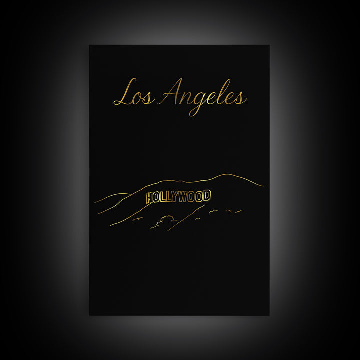 Los Angeles Travel Poster, Framed Canvas Print, Dark Minimalist Wall Art, Los Angeles Wall Art, Travel Art Print, Vintage Travel Art