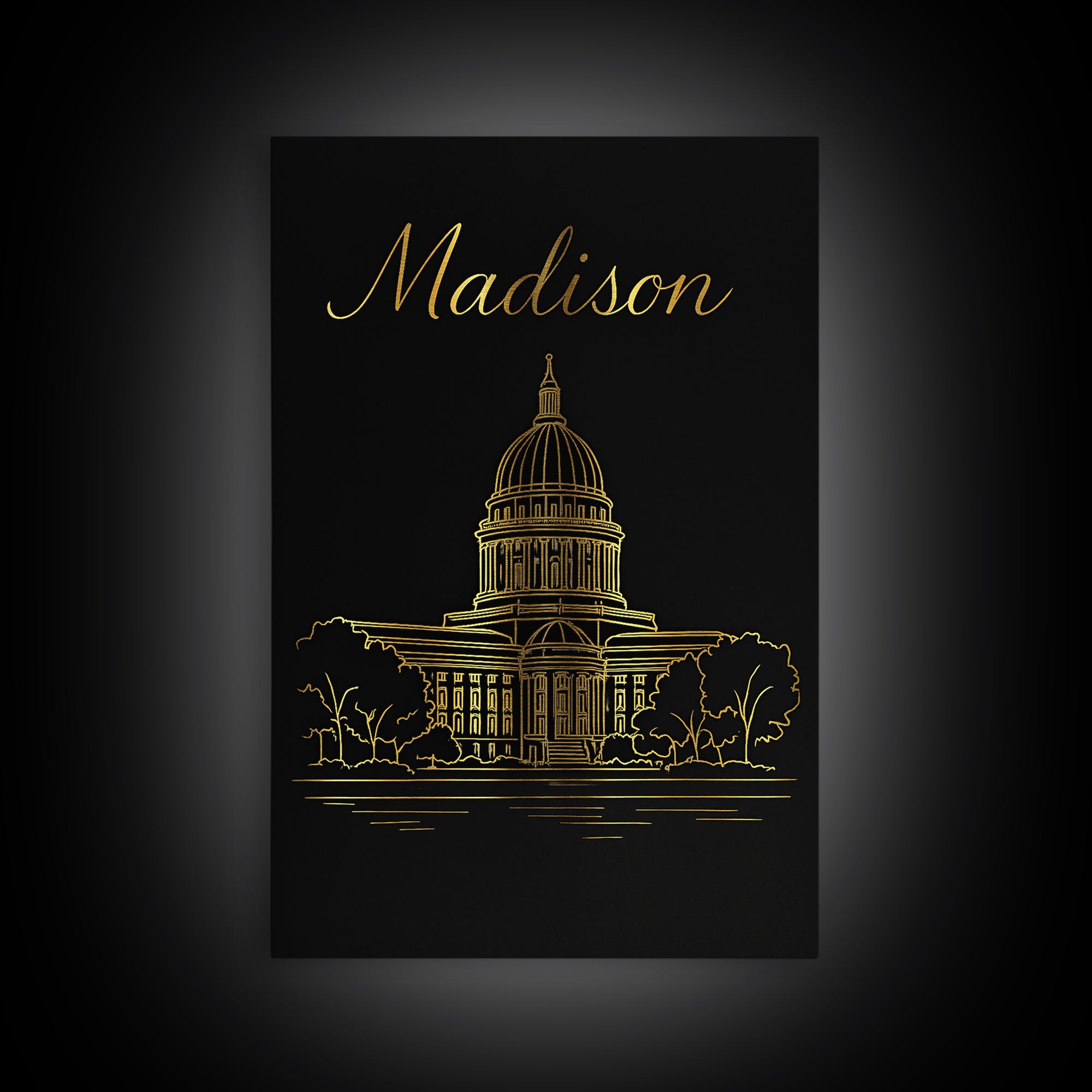 Madison Travel Poster, Canvas Print, Minimalist Gold Line Art, Madison City Art, Travel Art Print, Vintage City Poster, Vintage City Art
