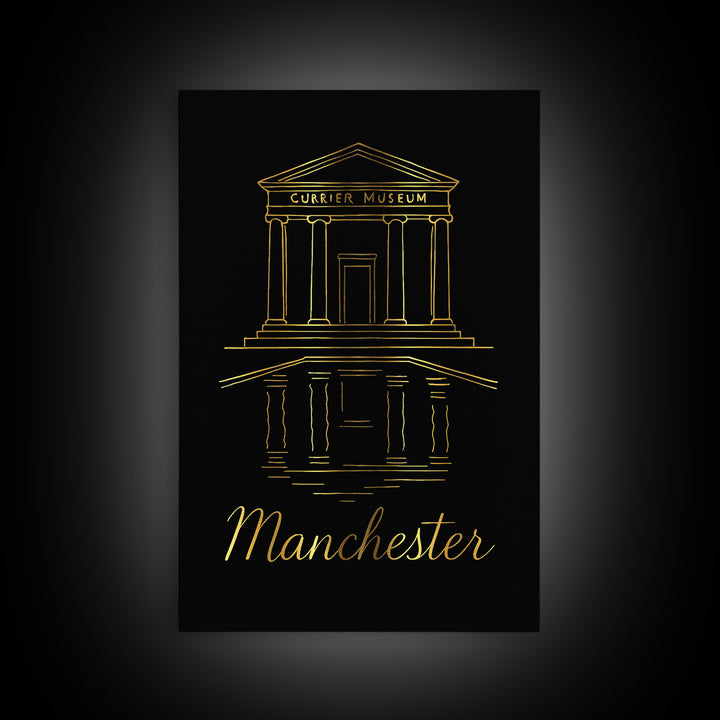 Manchester Travel Poster, Framed Canvas Print, Dark Minimalist Wall Art, Manchester City Art, Travel Wall Decor, Mid Century Wall Art
