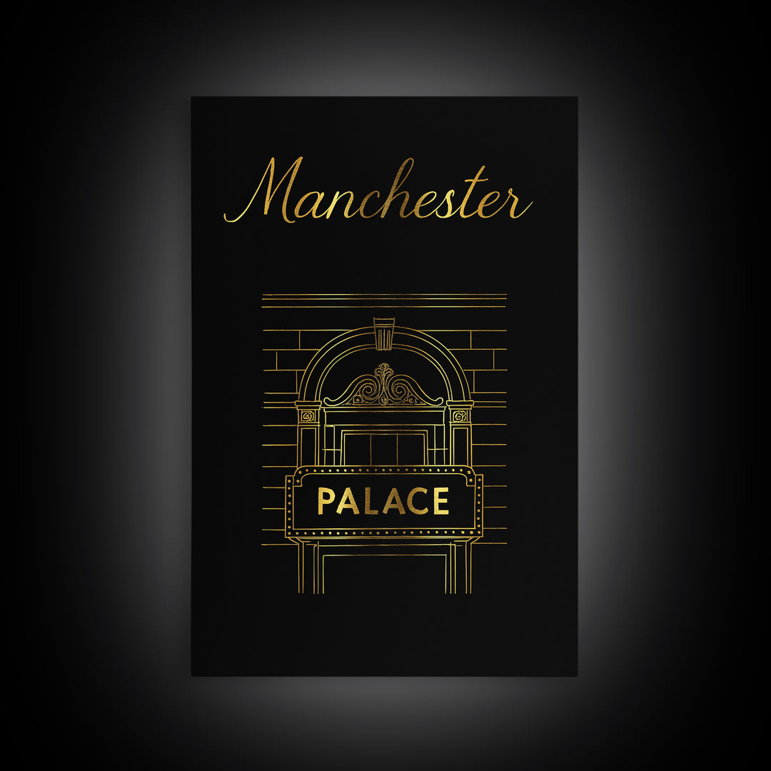 Manchester Travel Poster, Canvas Print, Minimalist Gold Line Art, Manchester Travel Art, Travel Wall Art, Vintage City Art, Poster Art