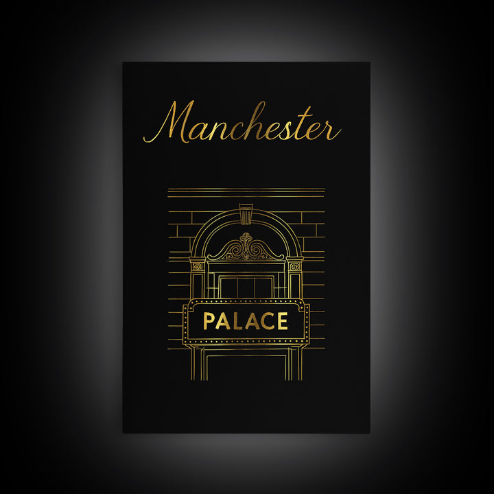 Manchester Travel Poster, Canvas Print, Minimalist Gold Line Art, Manchester Travel Art, Travel Wall Art, Vintage City Art, Poster Art