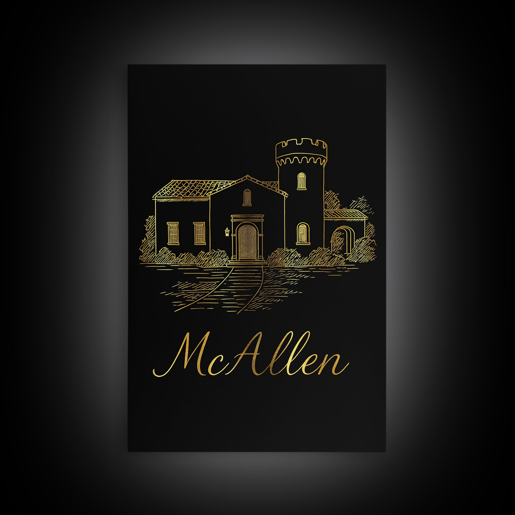 Mcallen Travel Poster, Canvas Print, Dark Minimalist Wall Art, Mcallen Poster Print, Travel Wall Decor, Retro Travel Print, Travel Posters