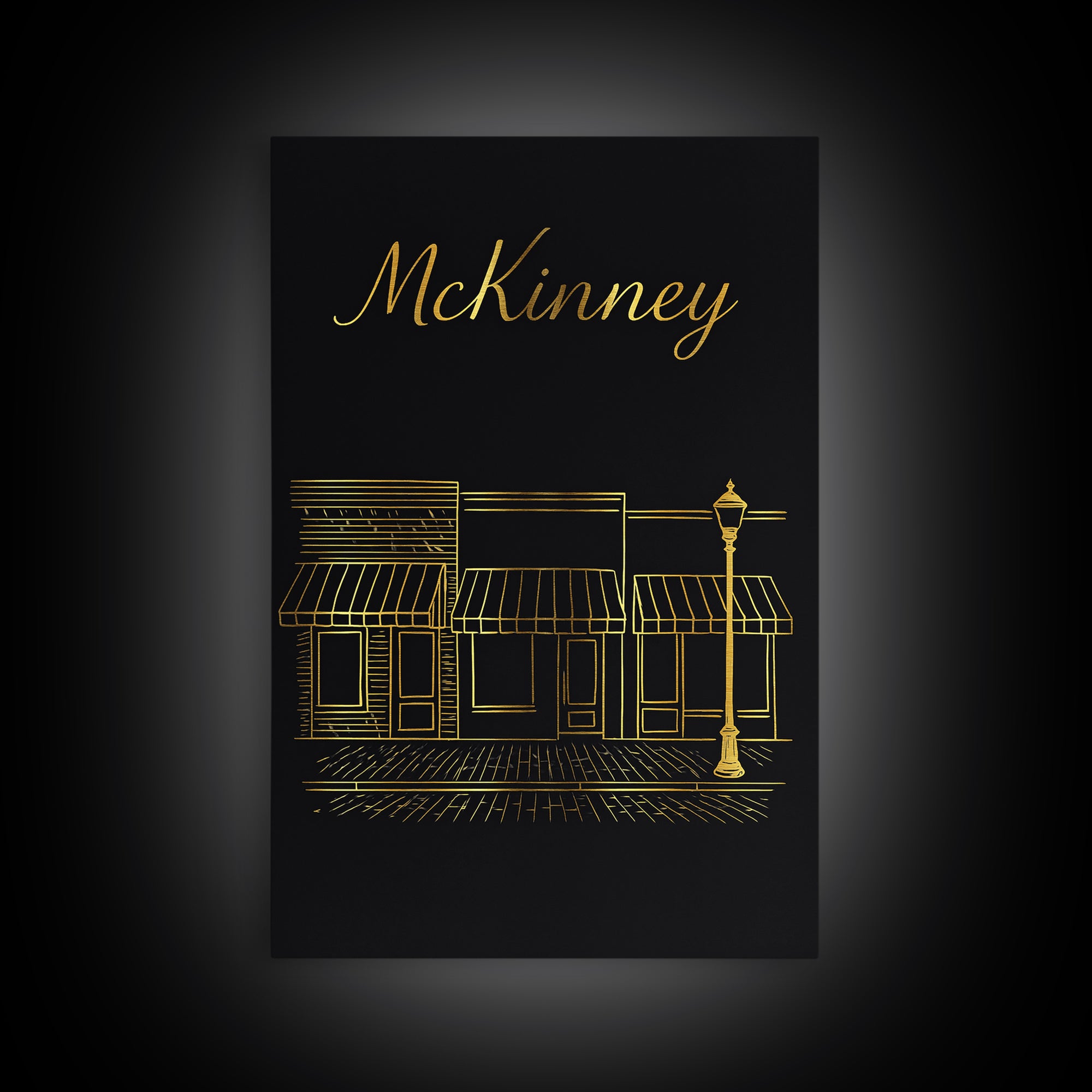Mckinney Texas Travel Poster, Canvas Print, Minimalist Gold Line Art, Mckinney Wall Art, Office Decor, City Travel Prints, Travel Art