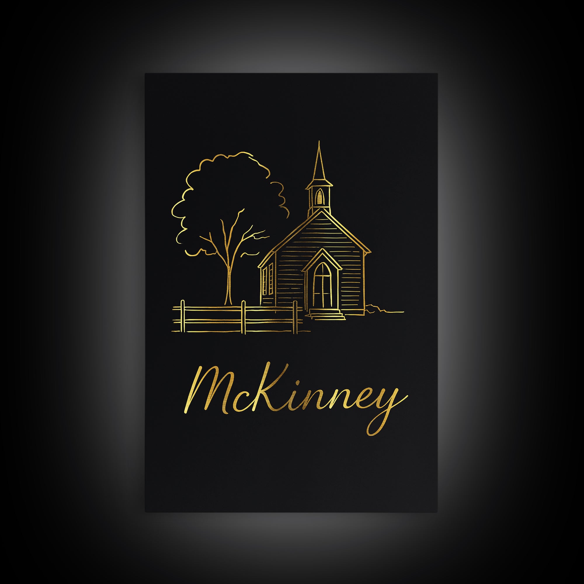 Mckinney Travel Poster, Framed Canvas Print, Minimalist Gold Line Art, Mckinney Poster Print, City Art Print, Travel Wall Decor