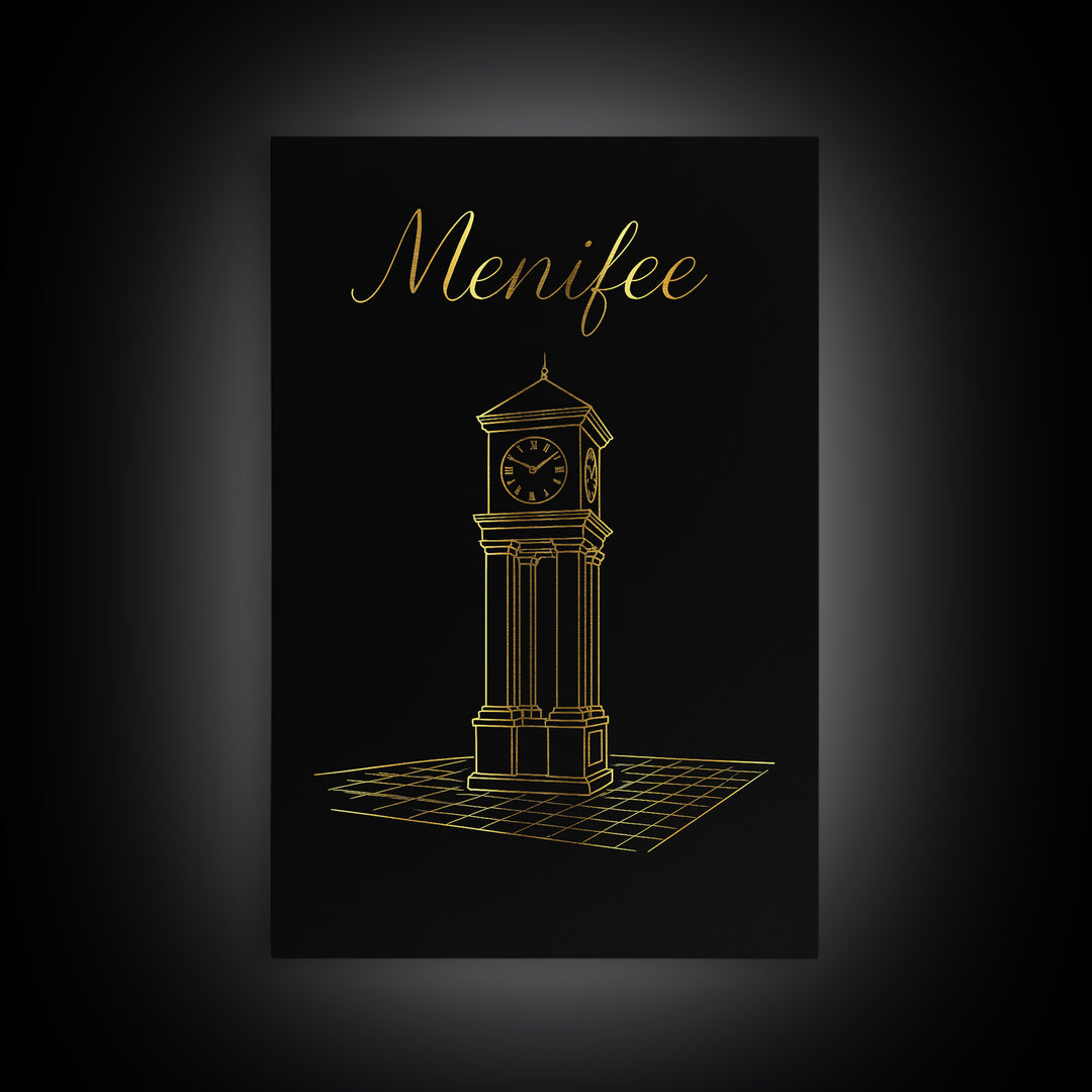 Menifee Travel Poster, Canvas Print, Black Gold Minimalist Art, Menifee Travel Art, City Art Print, Travel Wall Art, Travel Art Print