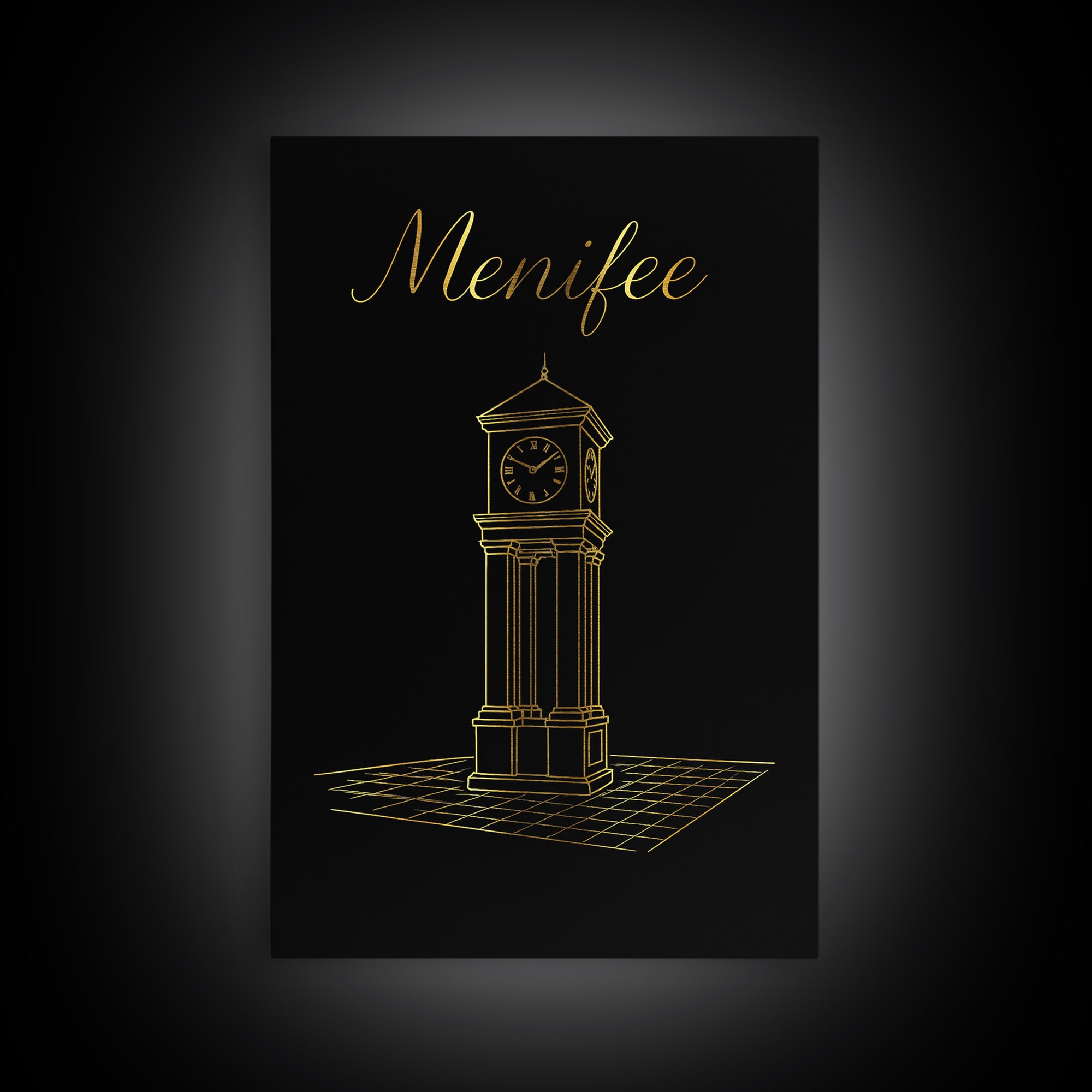 Menifee Travel Poster, Canvas Print, Black Gold Minimalist Art, Menifee Travel Art, City Art Print, Travel Wall Art, Travel Art Print
