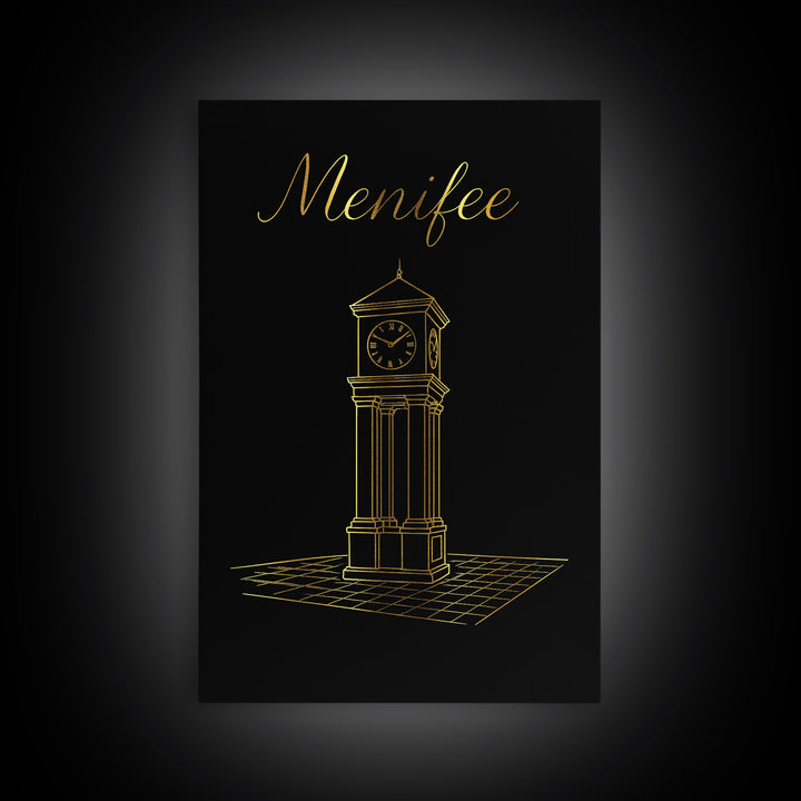 Menifee Travel Poster, Canvas Print, Black Gold Minimalist Art, Menifee Travel Art, City Art Print, Travel Wall Art, Travel Art Print