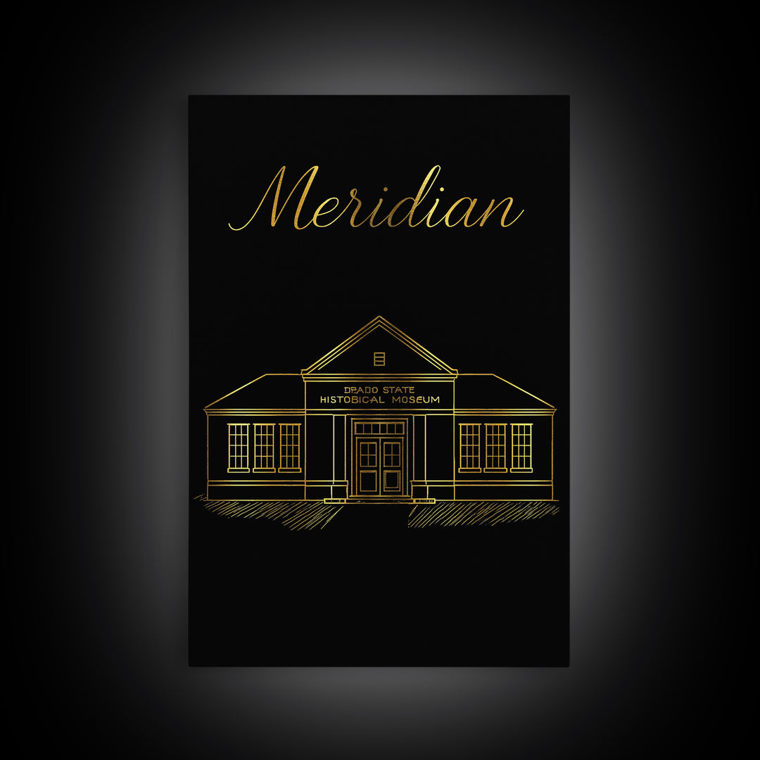 Meridian Travel Poster, Framed Canvas Print, Minimalist Gold Line Art, Meridian Art Print, Vintage City Art, Travel Poster Set