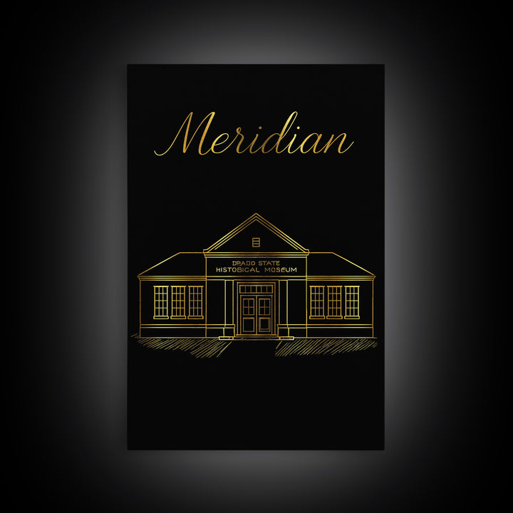 Meridian Travel Poster, Framed Canvas Print, Minimalist Gold Line Art, Meridian Art Print, Vintage City Art, Travel Poster Set