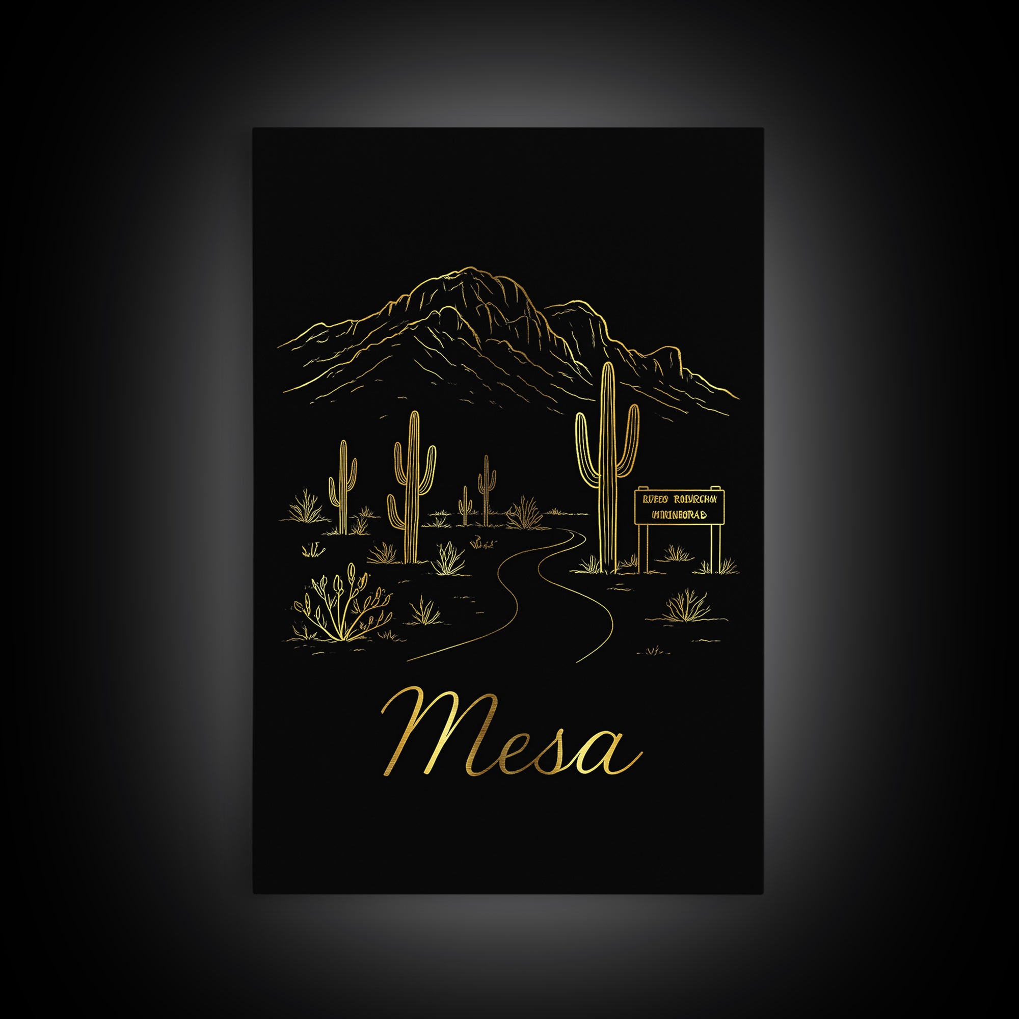 Mesa Arizona Travel Poster, Canvas Print, Gold Outline Poster Art, Mesa Poster Print, Wanderlust Decor, City Art Print, Retro Travel Print