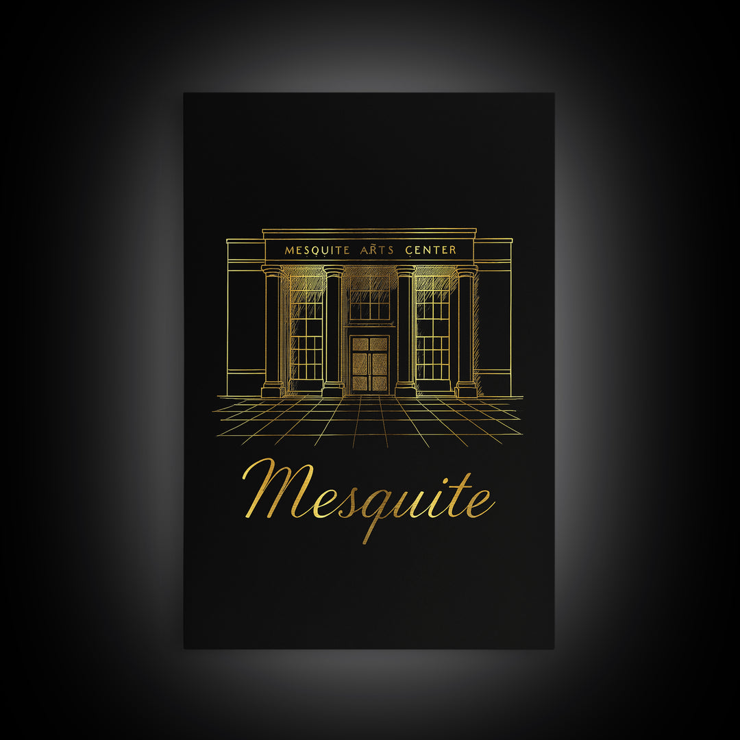Mesquite Texas Travel Poster, Framed Canvas Print, Minimalist Gold Line Art, Mesquite Poster Print, Gift For Travelers, City Travel Prints