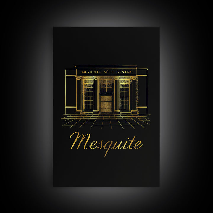 Mesquite Texas Travel Poster, Framed Canvas Print, Minimalist Gold Line Art, Mesquite Poster Print, Gift For Travelers, City Travel Prints