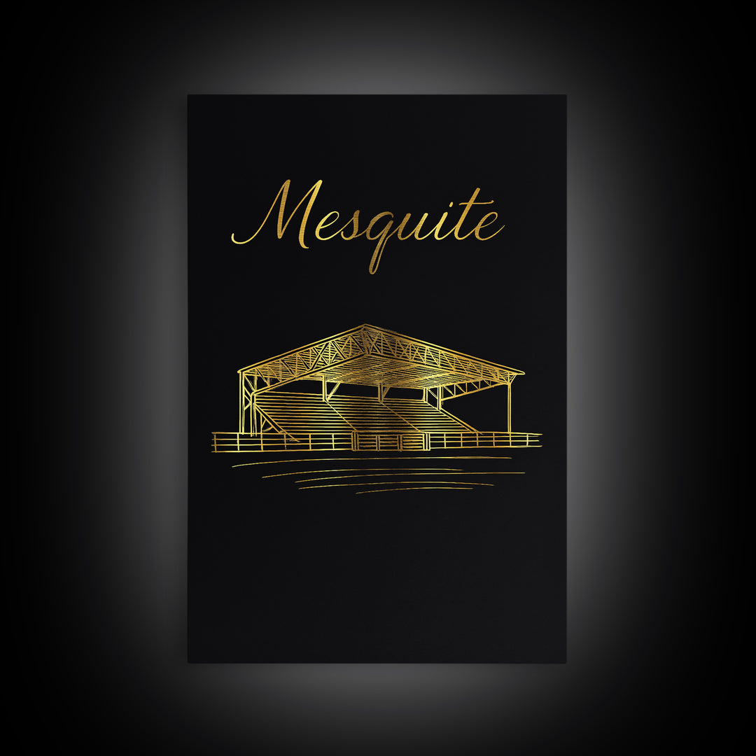 Mesquite Travel Poster, Framed Canvas Print, Minimalist Gold Line Art, Mesquite Art Print, Home Office Decor, Travel Art Print