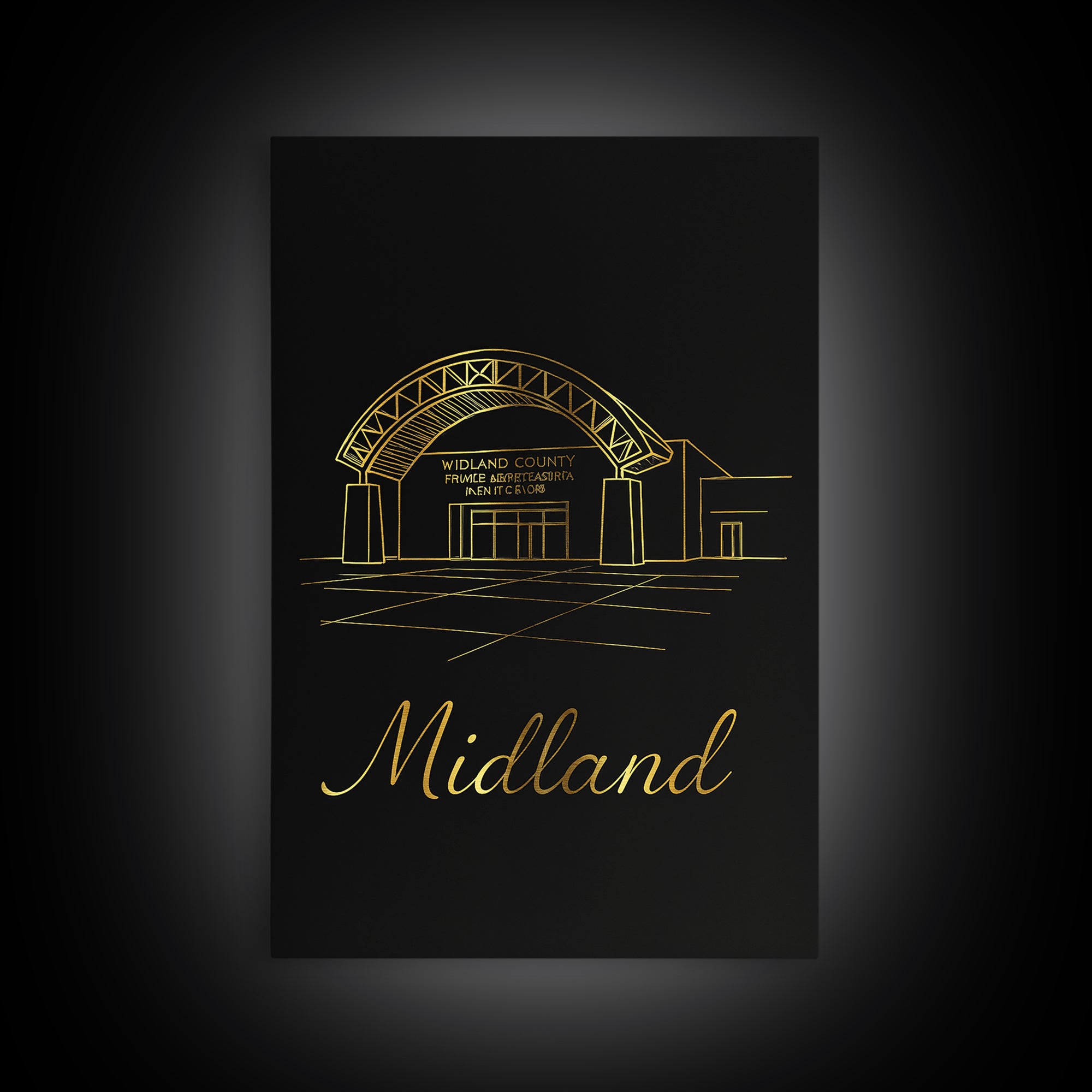 Midland Texas Travel Poster, Framed Canvas Print, Black Gold Minimalist Art, Midland City Art, City Travel Prints, Travel Wall Art, Wall Art