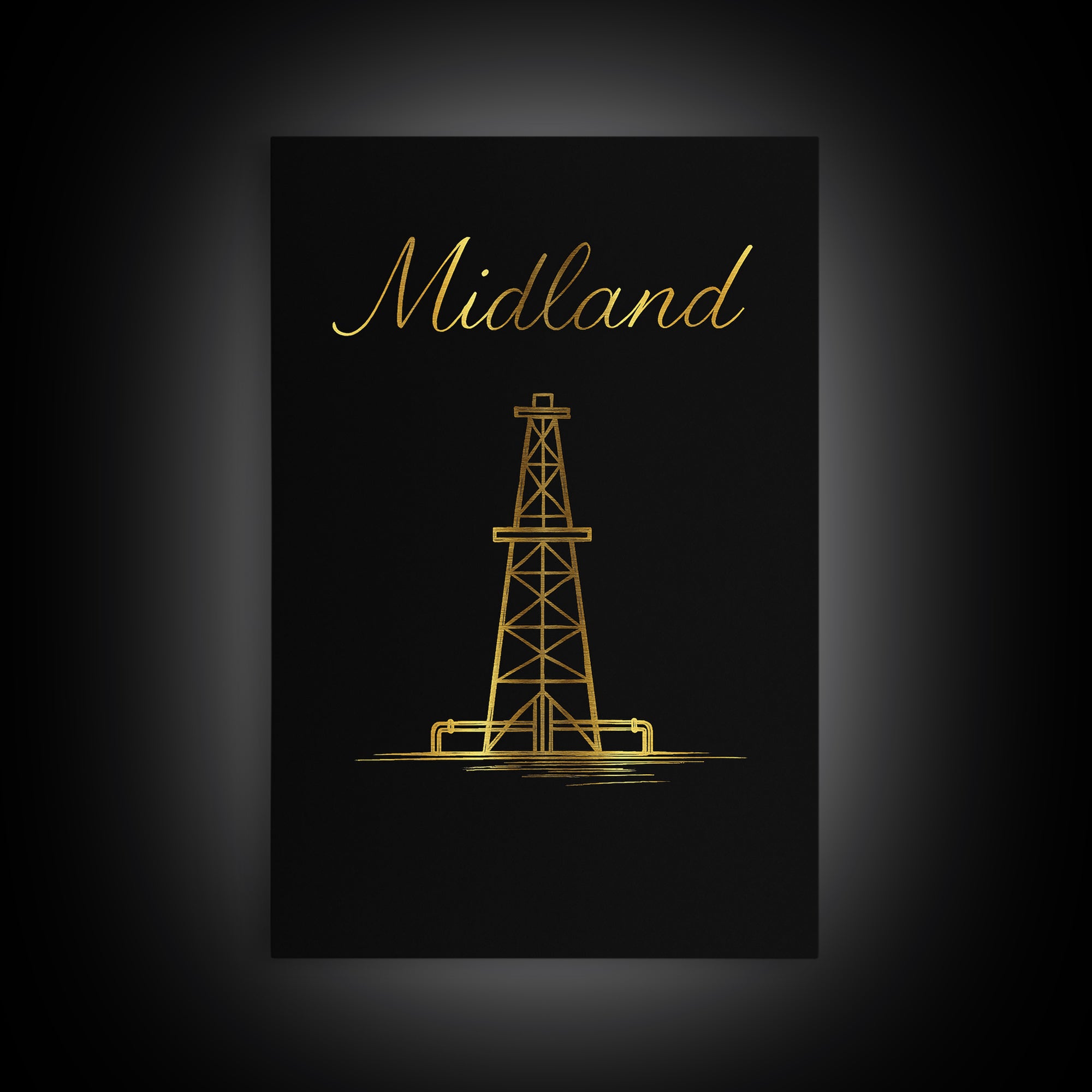 Midland Travel Poster, Framed Canvas Print, Minimalist Gold Line Art, Midland Art Print, Vintage Travel Print, Vintage Travel Art