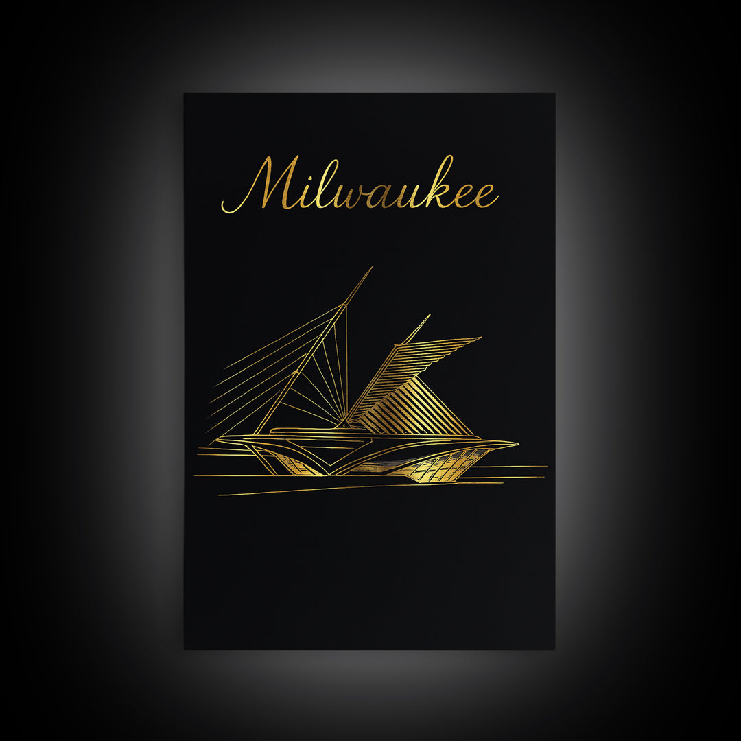Milwaukee Wisconsin Travel Poster, Framed Canvas Print, Dark Minimalist Wall Art, Milwaukee Poster Print, Fine Art Print, Gift For Travelers