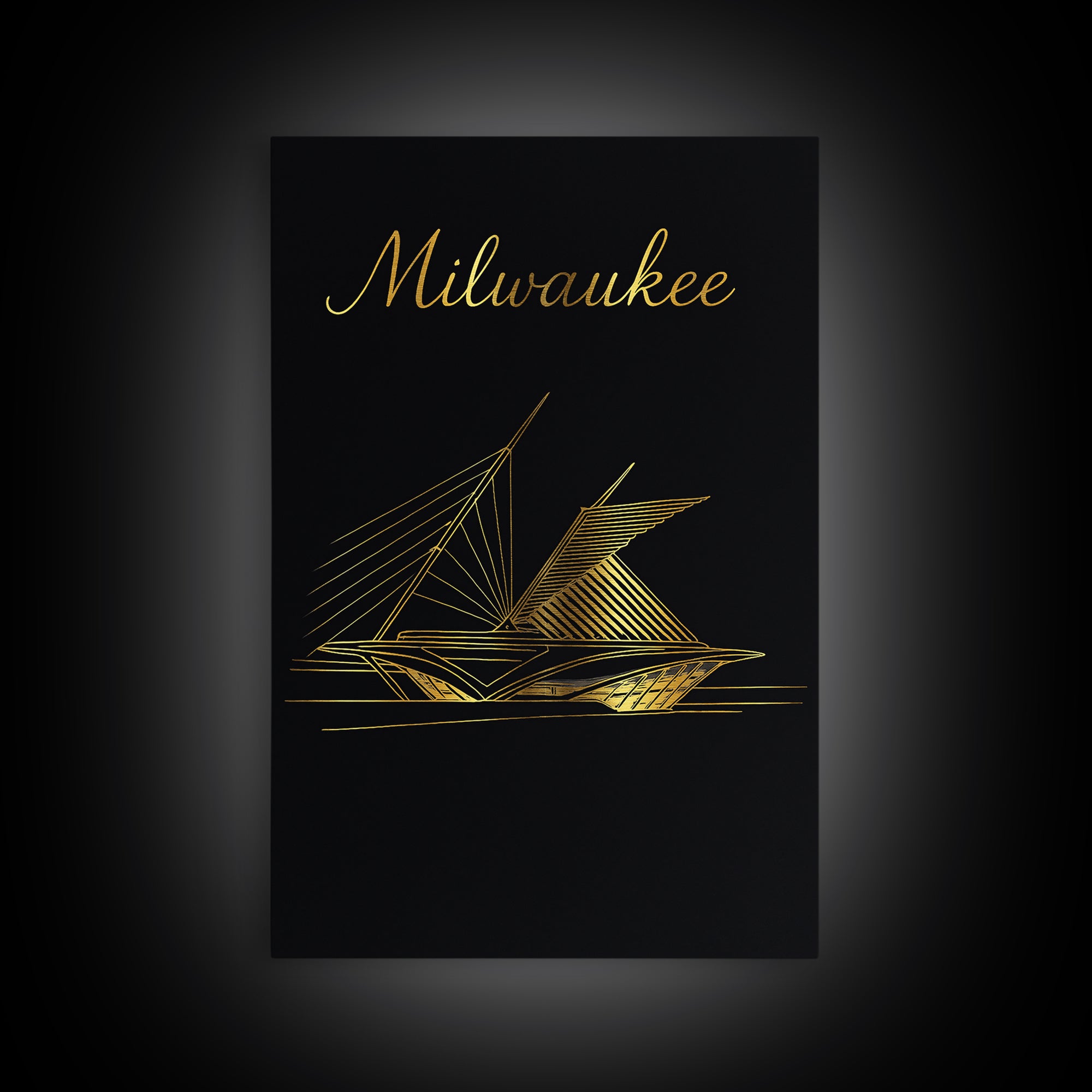 Milwaukee Wisconsin Travel Poster, Framed Canvas Print, Dark Minimalist Wall Art, Milwaukee Poster Print, Fine Art Print, Gift For Travelers
